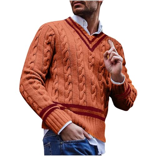 for Mens Fall Winter Long Sleeve V Neck Sweater Ribbed Crochet Plain Man 2025 Regular Fit Y2K