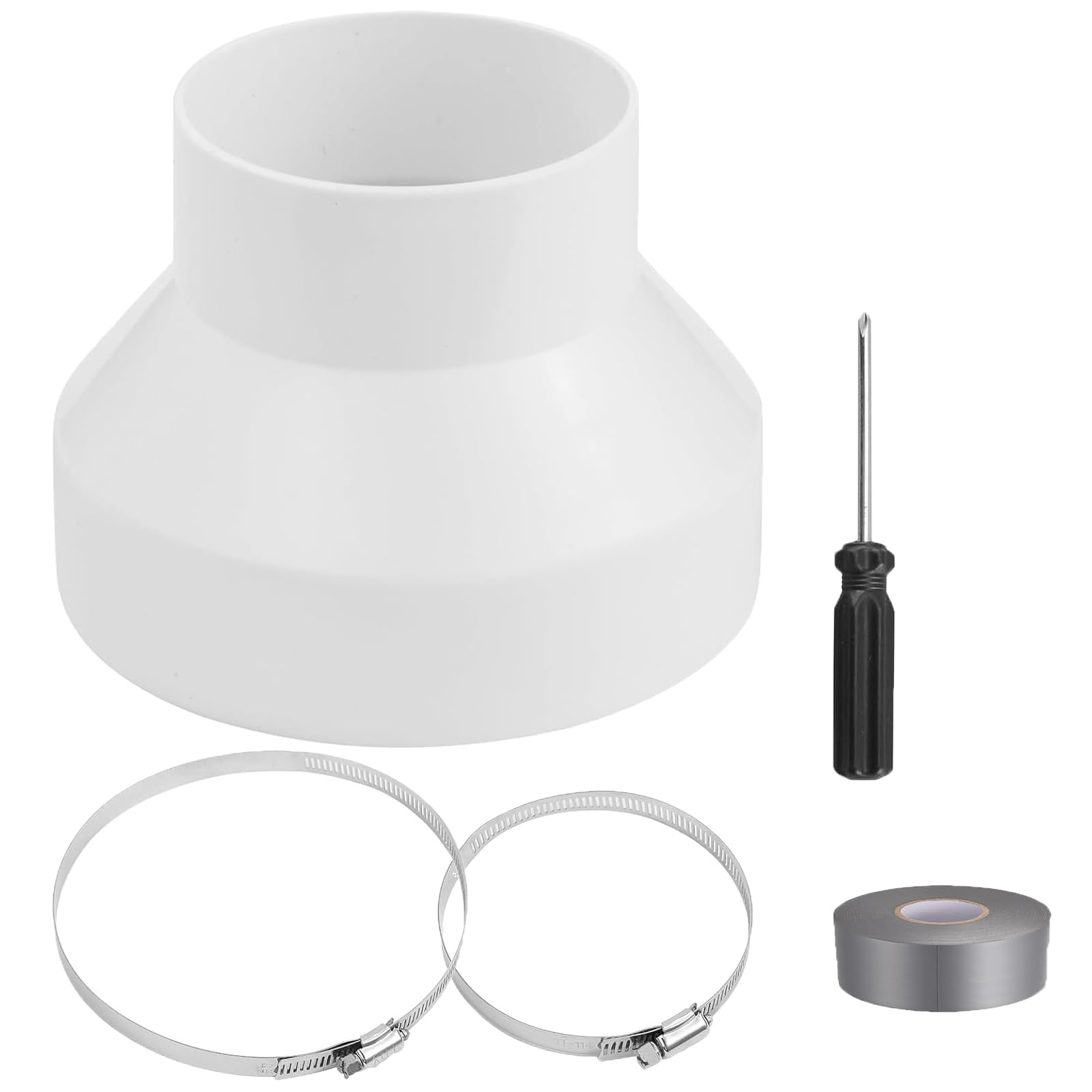 Adapter węża 150 mm do 100 mm, reduktor przewodów ABS z 2 opaskami ze stali nierdzewnej, reduktor wentylacyjny do okapu kuchennego klimatyzatorów kanałów wentylacyjnych