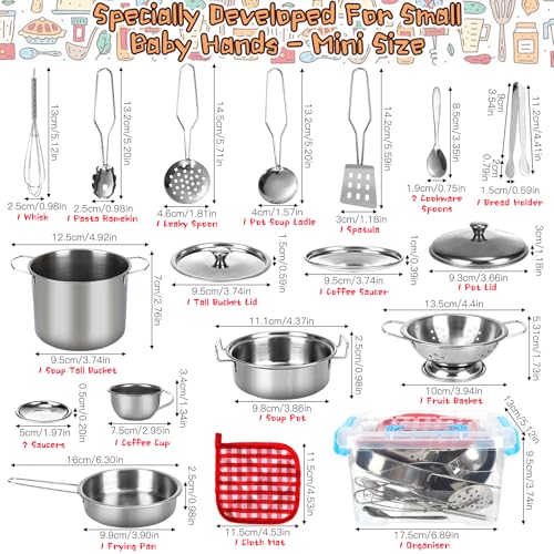20 STK Kinderküche Zubehör Set, Matschküche Zubehör, Edelstahl Pretend Matschküche Kinder Outdoor Zubehör mit Aufbewahrungsbox Aus Kunststoff, Küchenutensilien Kinder für Jungen und Mädchen