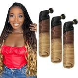 S-noilite French Curl Braiding Hair 60cm Loose Wavy Spiral Curly Crochet Hair Deep Wave Extensiones Sinteticas para Trenzar Pelo Pre Estirado,3 paquete 360g,Negro a castaño rojizo a rubio miel