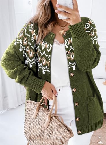 Dokotoo Womens Cardigans Casual Long Sleeve Chunky Knit Fall Winter Button Down Fair Isle Cardigan Sweaters2