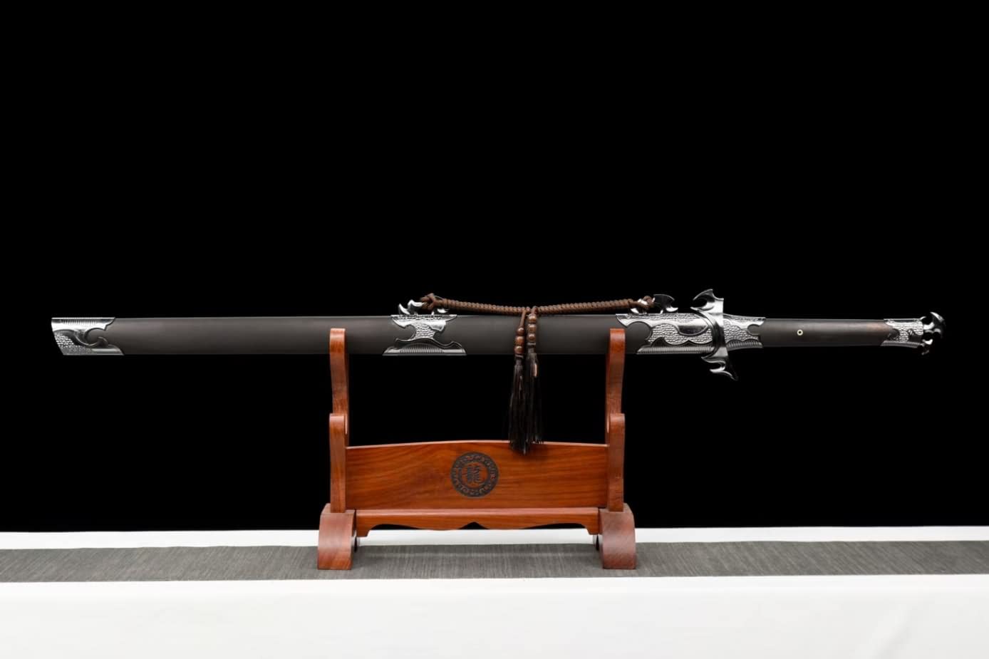 LOONGSWORD Chinese Sword,Shura Broadsword Swords Real(Forged Etch Blades,Alloy Fittings,Black Wood Scabbard)