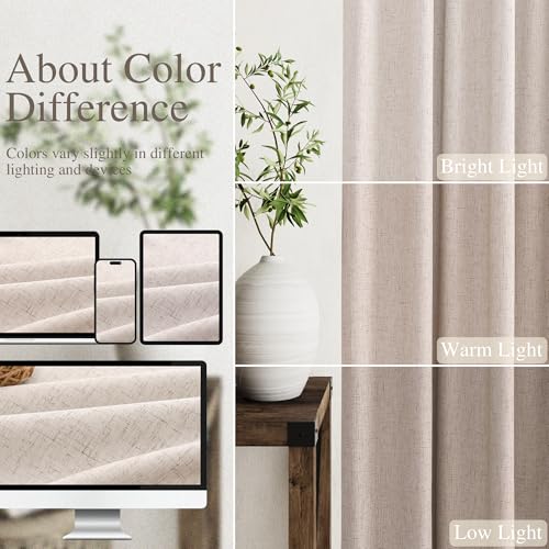 Image of Nanspring Oatmeal 100% Blackout Linen Curtains 84 Inch Length 2 Panels Set for Bedroom Back Tab Neutral Modern Farmhouse Decor Black Out Curtain for Living Room Thermal Insulated Drapes 52x84