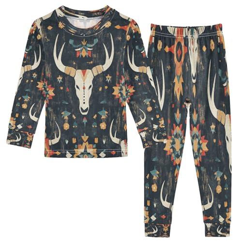 Vozoza Western Boho Colorful Pajama Sets Long Sleeve Top with Pants Cotton Soft Sleepwear 2 Piece Pjs Set Size 5T Multicolor