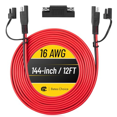 Bates- SAE to SAE Extension Cable 12 FT 16 AWG SAE 2-Pin Quick Connect Disconnect with Polarity Reverse Adapter Solar Panel Extension Cable for Battery Chargers Maintainers & Motorcycles