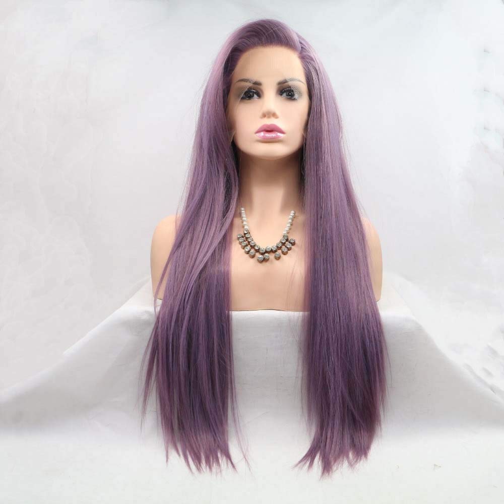 Mixed Purple Wig Long Silky Straight Wigs For Women Hair Synthetic Lace Front Wigs Heat Resistant Fiber Long Hair Wig Cosplay Part