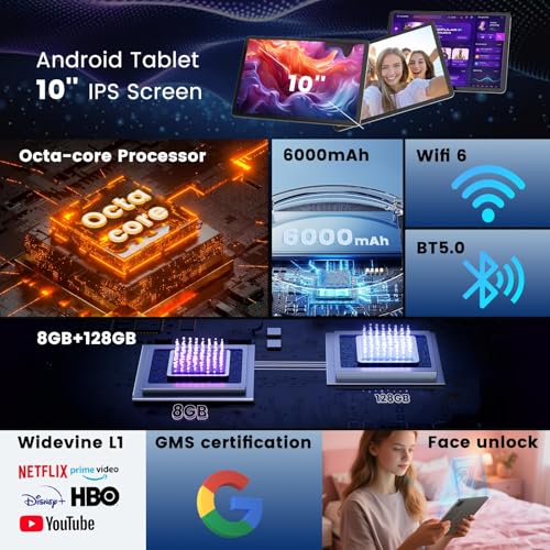 Image of Azeyou Android Tablet 10 Inch, Octa-Core, 8GB+128GB WiFi 6