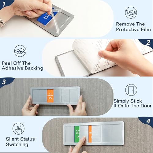 Office Door Signs - 5 Pack: Do Not Disturb, In A Meeting, Out Of Office, Working Remotely, Please Knock, Back Soon - 6 Options Slider Privacy Door Sign With Icon for Home Offices & Hybrid Work,Matte Black by EliteSign - Image 6