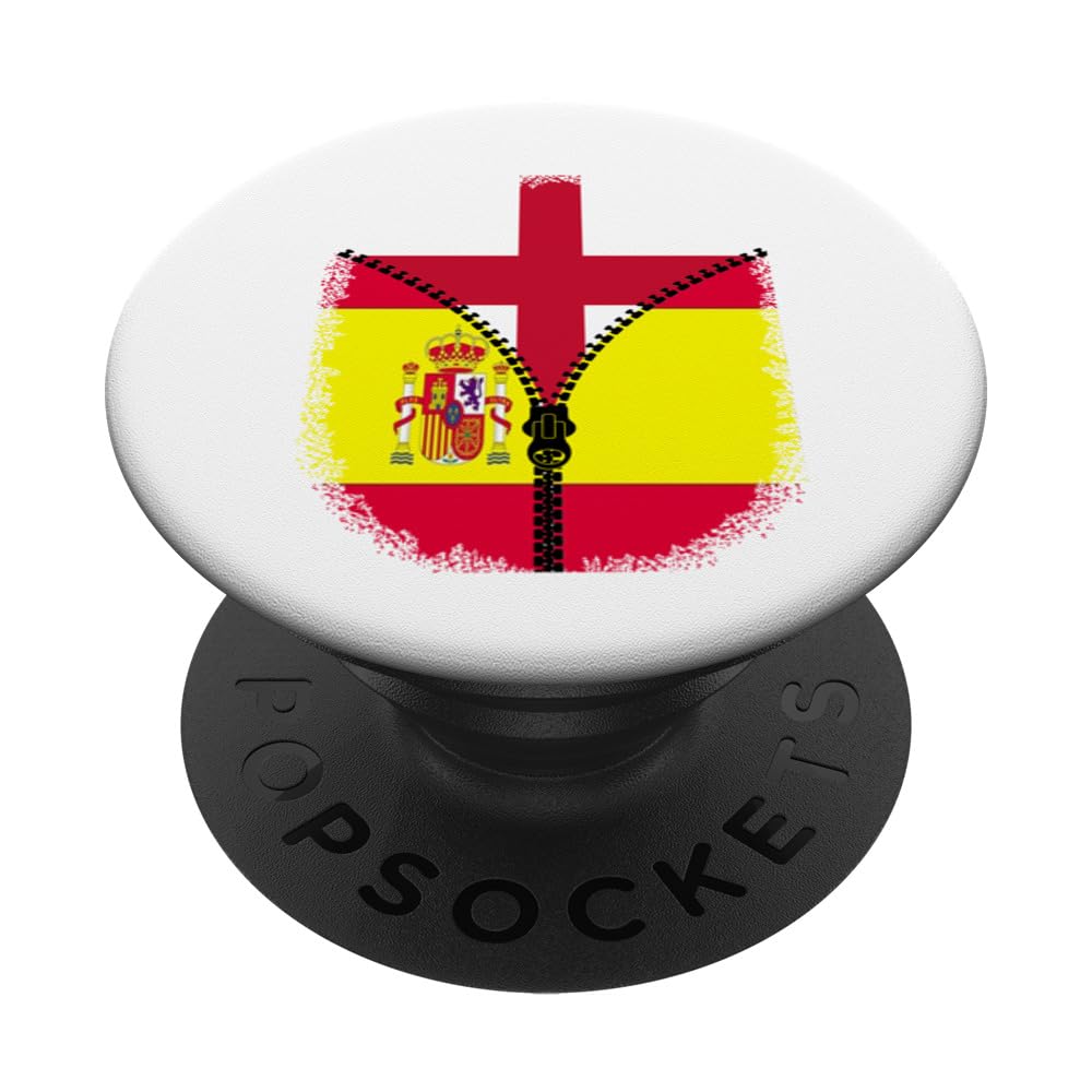 England Spain Flag English Spanish Zipper PopSockets Swappable PopGrip, Black