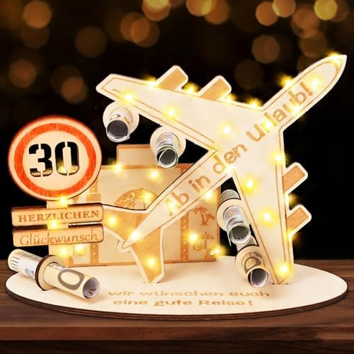 Geldgeschenke Geburtstag Holz, 30 Geburtstag für Frauen und Männer, Flugzeug Geschenk, Geldgeschenke Verpackung, Geldgeschenk Reise, Reisekasse Geschenk für Damen Herren