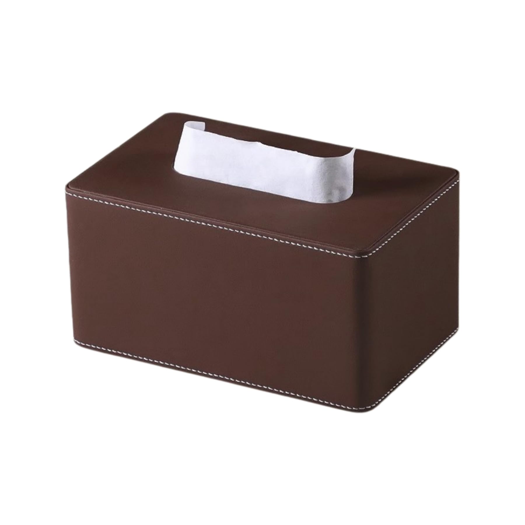 Marble Top Ribbed Tissue Box Cover, PU Leather, Large Arc Corners,Rectangular Tissues-Brown