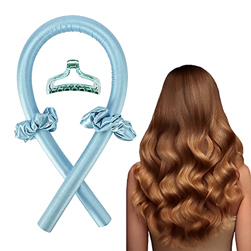 Heatless Hair Curlers For Long Hair, No Heat Silk Curls Headband You Can To Sleep In Overnight, Soft Foam Hair Rollers, Curling Ribbon and Flexible Rods for Natural Hair (Blue)