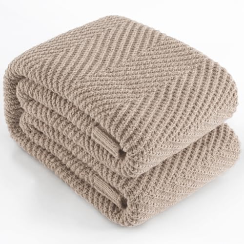 LONG CREATE Knitted Throw Blanket 50'X60', Taupe...