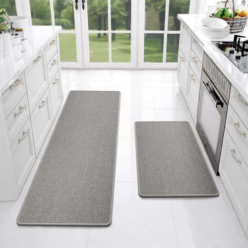 Image of SITTELLA Kitchen Mats for Floor (Set of 2) | Premium Jute Kitchen Carpet with Anti-Slip Back | Absorbent & Easy Clean | Grey | 130x50 cm & 70x50 cm