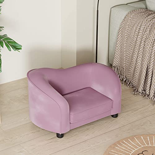 Wishive Pet Sofa, 28" Wide Modern Pet Bed, Low Back Lounging Bed, Velvet Fabric Cushion For Small Dogs And Cats, Purple #TOP1