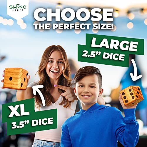 Swooc Games - Yardzee, Farkle & 20+ Games - Light-Weight Yard Dice Game Set (All Weather) With Collapsible Bucket, 5 Big Laminated Score Cards, And Marker (Choose 2.5In Or 3.5In Dice) Yard Games #TOP2