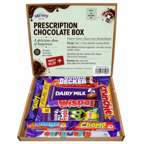 GRO VITS - Prescription Chocolate Gift Box - 10 Mini Chocolate Bars Funny Gifts Chocolate Gift Box Perfect for Get Well Soon Gifts Presents Birthdays Fathers Day Gifting And Treats
