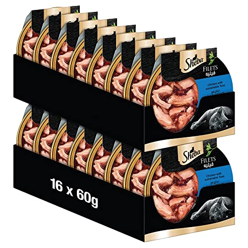 Sheba Cat Food Chicken with Sustainable Tuna Filets from Natural Chicken Breast Sheba Wet Food made for Reliable Consumption Enriched with the Necessary Nutritional Requirements Pack of 16x60g