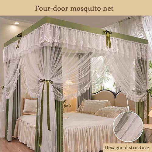 Stylish Purple Double-Layer Bed Canopy Curtains, Lace Drape for Princess Beds, Comfy 4-Corner Post Netting, Ideal for Bedroom & Dorm Decor.