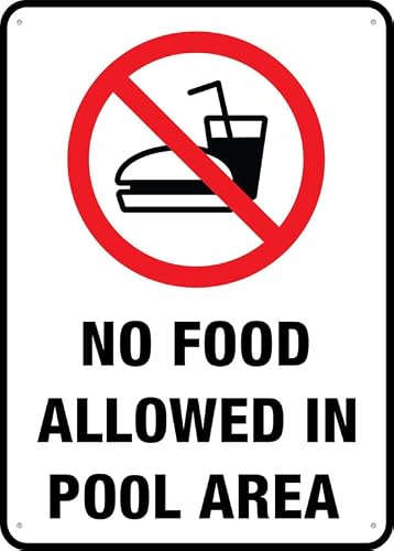 No Food Allowed In Pool Area Sign, 8x12 Inch Rust-Free Aluminum Outdoor Metal Tin Sign for Home, Business, Yard