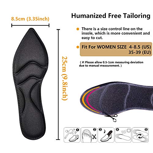 Image of Shoe Insoles Women, Arch Support Insoles Breathable, New Material,5D Sponge Barefoot Comfort Insoles and High Heel Inserts (Black)