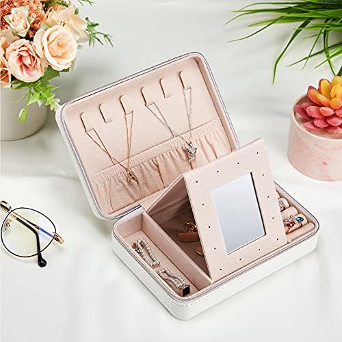 KILHS Travel Small portable Jewellery Box for earring ring necklace cufflink lipstick holder,personalised leather stoage jewellery gift case boxes with mirror for kids women men teenage girls black