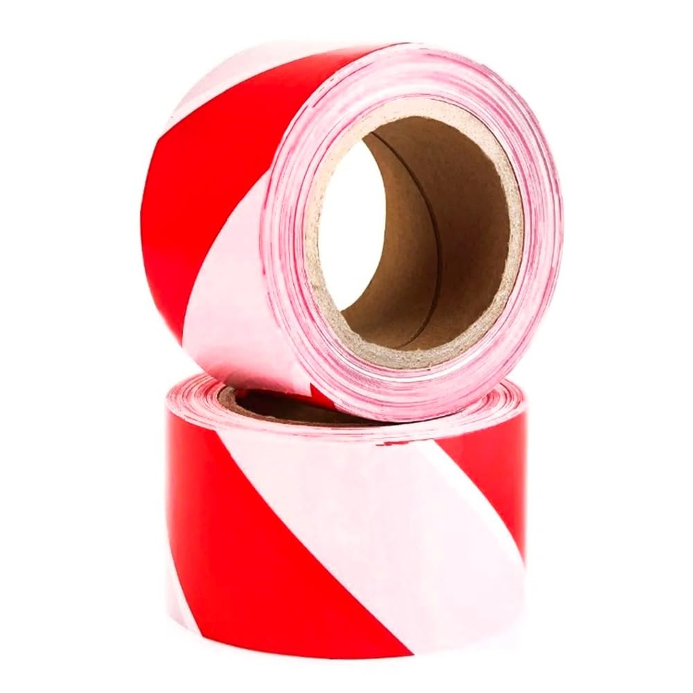 2Pcs Non-Adhesive Barrier Tape – Red & White | 75MM x 200M Hazard Warning Tape Roll | Waterproof Safety Caution Tape for Construction, Road Work, Crowd Control, Crime Scene & Hazard Marking