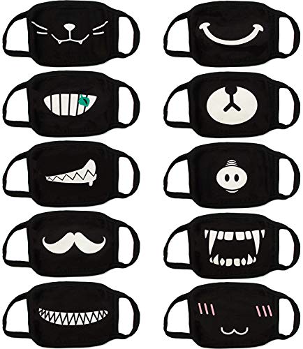 Sojourner Bags Black Face Mouth Mask - Cotton Face Covering (10 Pack) - Face Mask Resuable, Washable, Breathable, Adjustable - Adult And Child Size | Rave Edm Halloween Masks #TOP2
