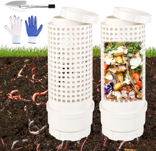 2 Packs Inground Worm Composter, Outdoor Worm Farm Compost Bin Ki...