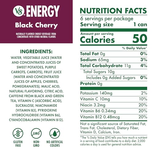 Image of V8 Energy Black Cherry Energy Drink, 8 fl oz Can (6 Pack)