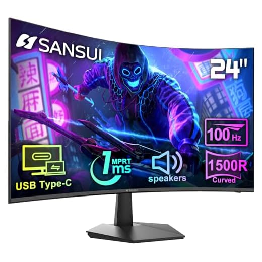 SANSUI Curved Monitor 24 inch 100Hz USB Type-C Computer Monitor with Built-in Speakers- MPRT 1ms,Adaptive Sync,HDR,1500R,VESA 75x75mm Compatible, for Home and Office(HDMI Cable Include ES-24C1)