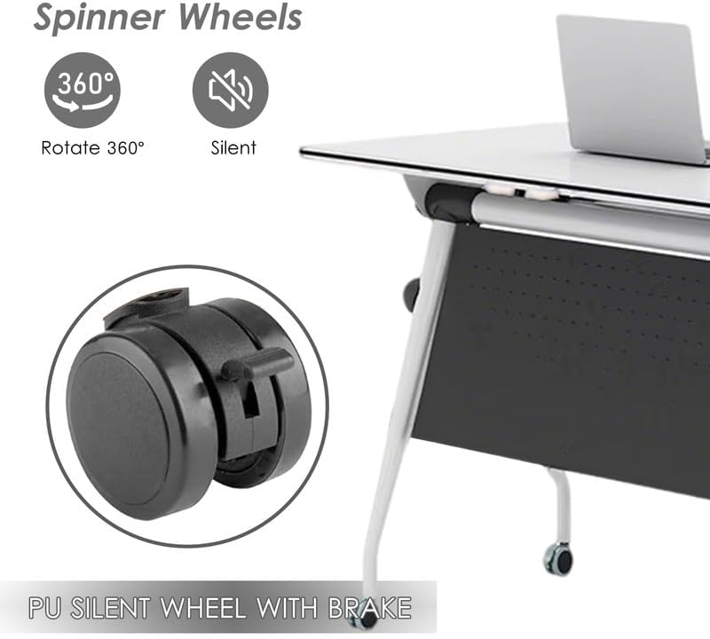 Folding Conference Room Tables Large Rectangle Mobile Seminar Table on Wheels, Flip Top Meetings Training Tables for Office, Conference Room, Classroom