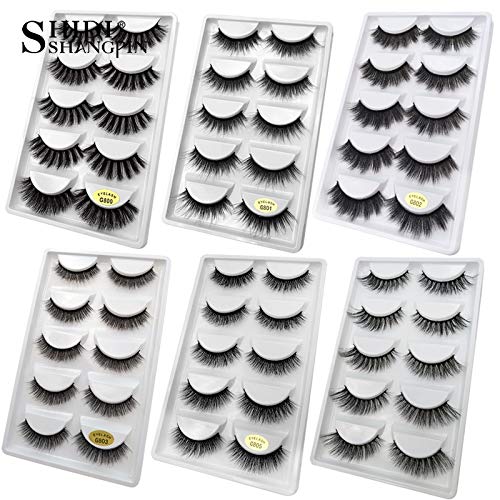 SHIDISHANGPIN 6 SET(30 Paires) Faux Cils, Faux Cils 3d Fait à la Main Faux Cils Naturel Volume Réutilisable pour le Maquillage Faux Cils Naturel Cover