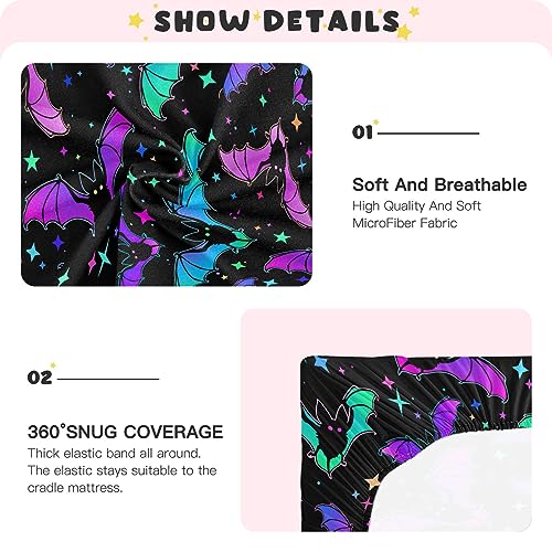 Image of Halloween Bats Stars Crib Sheets Soft Breathable Fitted Baby Playard Sheets Mattress Cover for Girl Boys, 39 inch x 27 inch x 5 inch