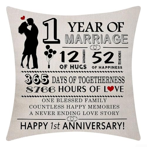 Fundas de almohada de aniversario de boda impresas con años y días específicos, hechas de lino y hechas para marcar ocasiones memorables para parejas y familias (#1)