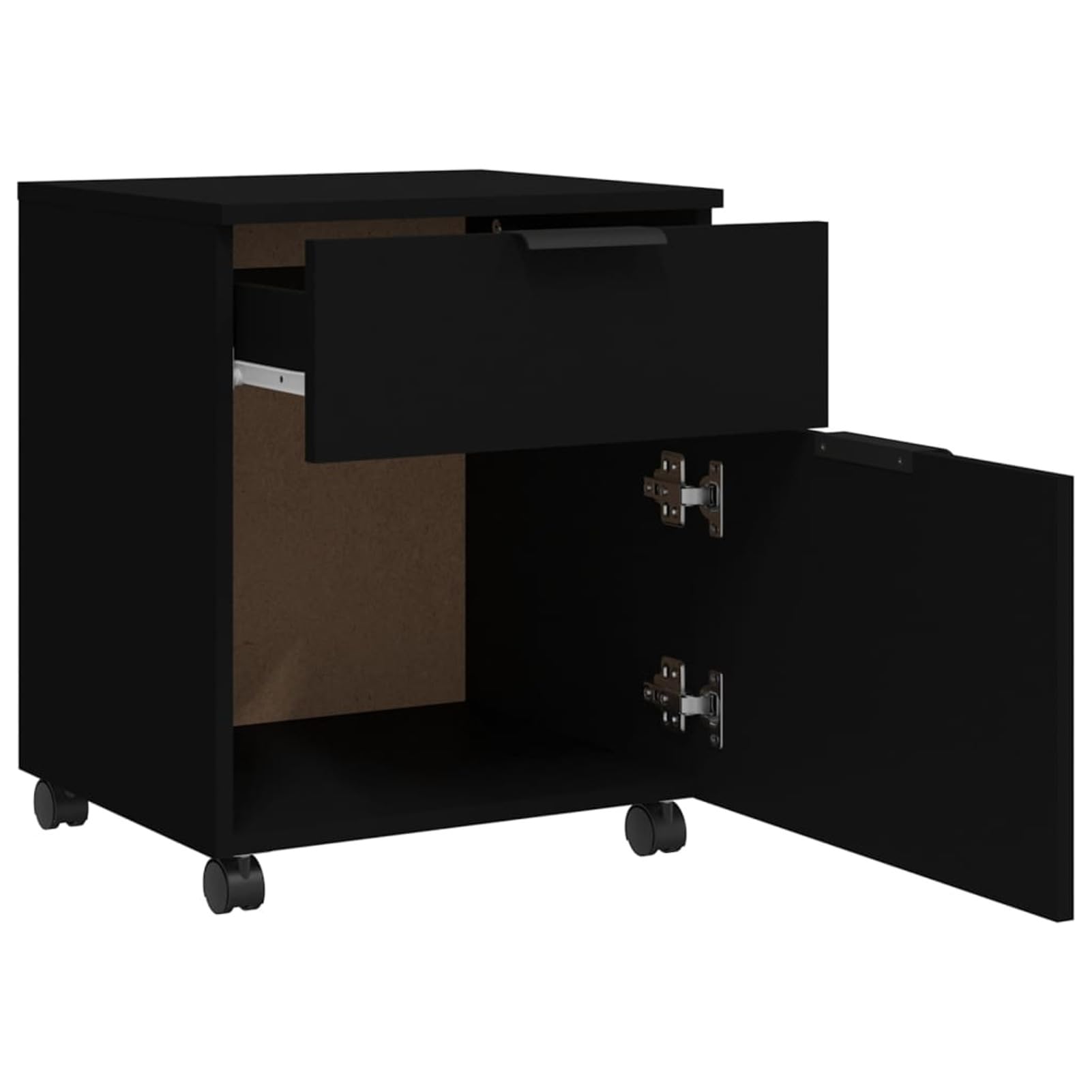 Schedario con Ruote Nero 45x38x54 cm in Legno Multistrato,Cassettiera, Mobiletto da Ufficio con Serratura,Regolabile per Cartelle Sospese, Superficie Testurizzata, per Ufficio, Studio