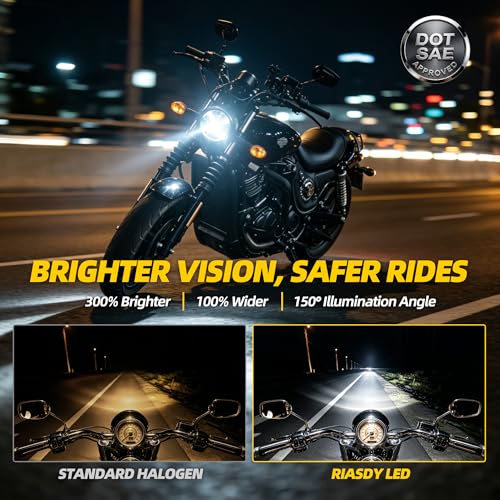 Image of 5-3 /4 inch LED Headlight with X-style DRL - Super Bright Black 5.75 Inch Projector Headlamp Fits Sportster Iron 883 Dyna Street Bob & Indian Scout Bobber (5.75 Inch White X DRL)