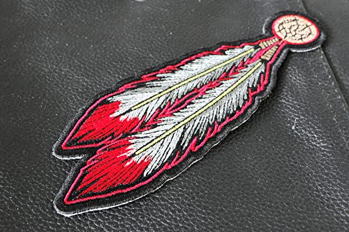 Red White Feathers Patch - 2.25X6.5 Inch. Embroidered Iron On Patch #TOP4