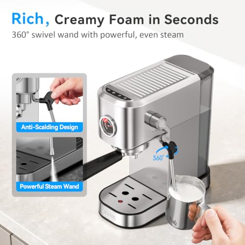 Image of XIXUBX Espresso Machine with Milk Frother for Cappuccino & Latte, Tin