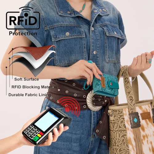 Image of Wrangler Small Wallet for Women Western Tooling Floral Credit Card Holder | Small Wallet with Rfid Blocking Zipper Around, 15 Card Slots, Compact & Minimalist, Easy to Carry, Gift for Female Ladies