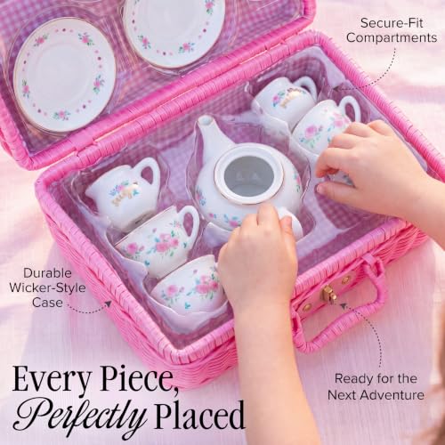 Image of Giggle & Honey Floral Porcelain Tea Set for Girls