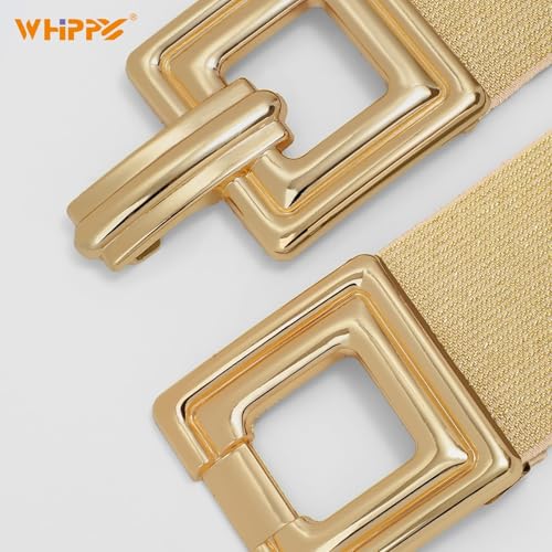 WHIPPY Women Wide Elastic Waist Belt Fashion Hollow Out Square Gold Buckle Stretchy Belt Waistband for Ladies2