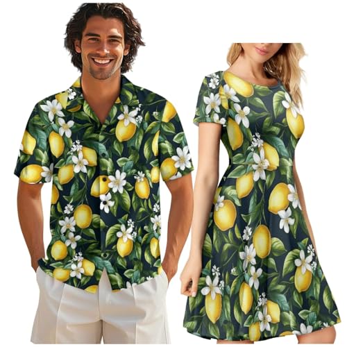 Image of AFPANQZ Couple Matching Outfit Casual Men's Button Down Shirt or Short Sleeve Summer Sundresses Dresses for Women 2026