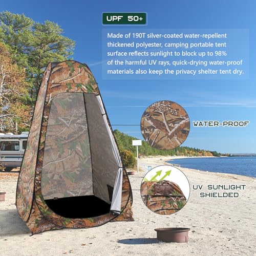 Image of BRIAN & DANY Pop Up Shower Tent, 6.9 FT Tall Changing Tent with Rain Shelter & Windows, Portable Privacy Tent for Camping, Toilet or Bathroom, UPF 50+ & Waterproof, 47.2 inch x 47.2 inch x 82.7 inch, Camouflage