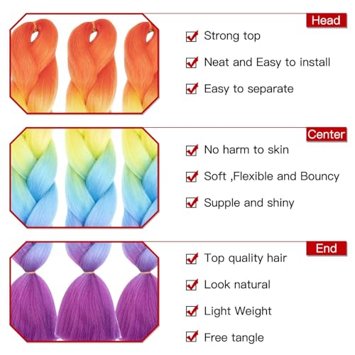 Xtrend 24 Inch 3 Packs Ombre 3Tones Jumbo Braiding Hair Synthetic Ombre Braiding Hair High Temperature Synthetic Crochet Braids Hair Extensions for Women - Image 3