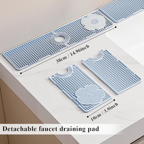 15 Inch Long Faucet Mat for Kitchen Sink, Detachable Faucet Splash Catcher with Soap Holder, Adjustable Tube Holes Faucet Handle Drip Catcher Tray Mat for Sink Draining, Kitchen Accessories, Bathroom - Image 3