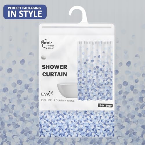 Image of Kuber Industries Pack of 3 Washable Bathroom Shower Curtain 6 Feet with Hooks | Quick-Drying & Easy to Clean Washroom| Includes 12 Plastic Hooks | JY-4-1 | Blue Dots
