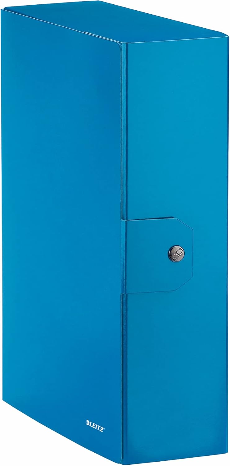 Leitz - Filing Box, Button Closure, in plasticized Cardboard, Blue Metallized, 24 x 35 x 10 cm