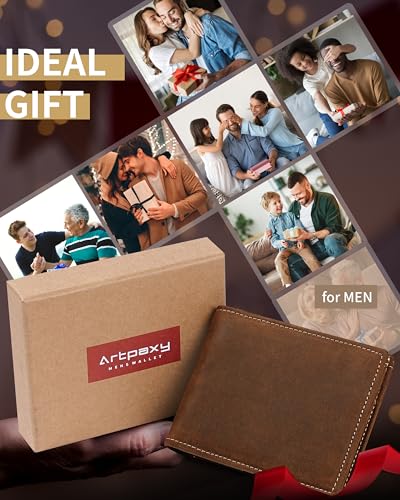 Image of Artpaxy Mens Wallet Bifold Genuine Leather RFID Blocking Wallet for Men with 1 ID Window 13 Card Holders 2 cash pockets 1 Gift Box