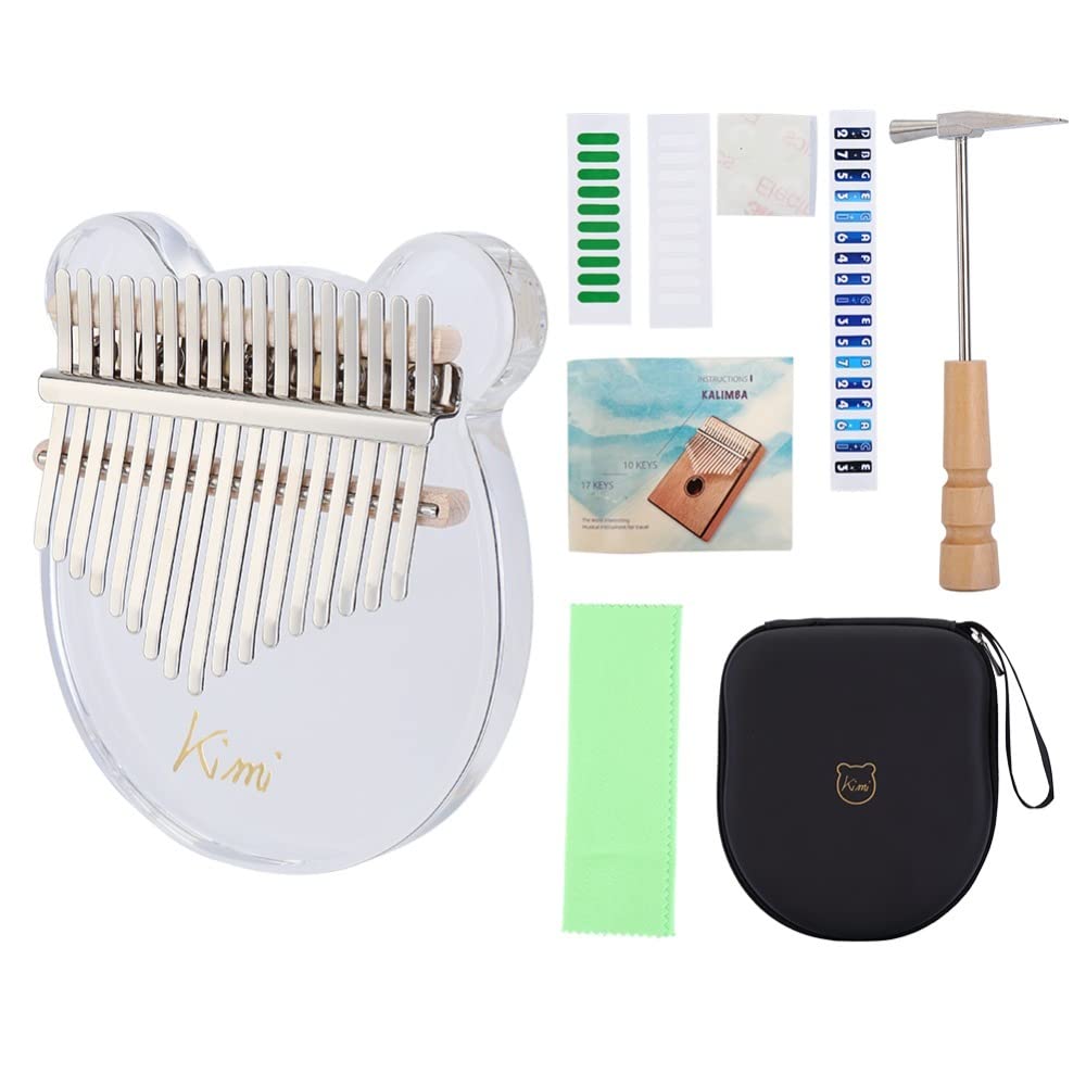 Kalimba 17 Tasten Acryl Daumenklavier mit Tuner Hammer Gig Bag Transparent Katze für Anfänger